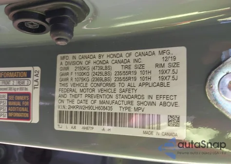 2020 Honda Cr-V Awd Touring z USA, uszkodzony, nr VIN 2HKRW2H90LH608435